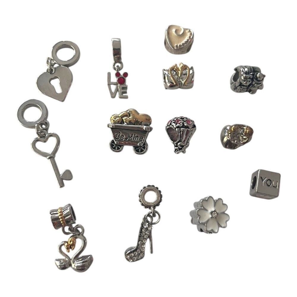 Lot 13 Wedding Themed Bracelet European Charms Bridal Bride Hearts Jewelry Love